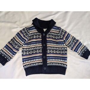 Janie And Jack Fair Isle Sweater Cardigan‎ Cowl Collar Knit Size 6-12 Months